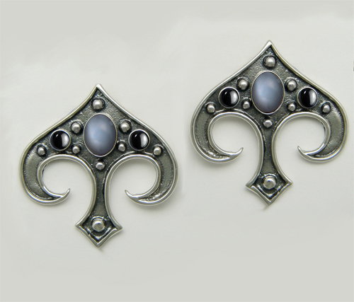 Sterling Silver Gothic Inspired Drop Dangle Earrings With Grey Moonstone And Hematite